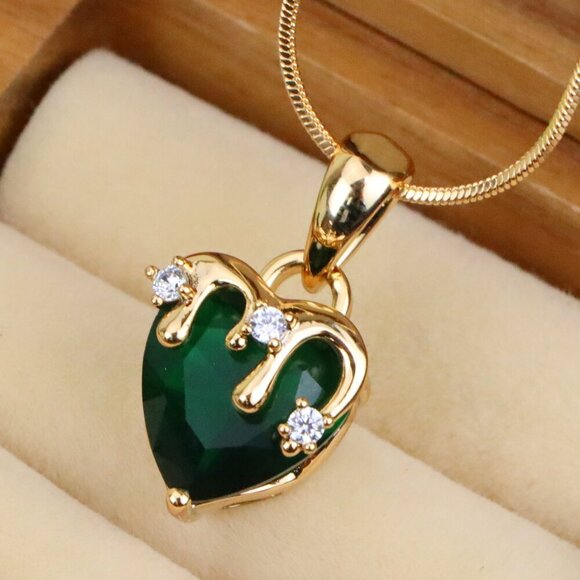 "Heart Drip Green Pendant in Gold Finish Stylish Jewelry, XPPT1695 - Picture 1 of 13